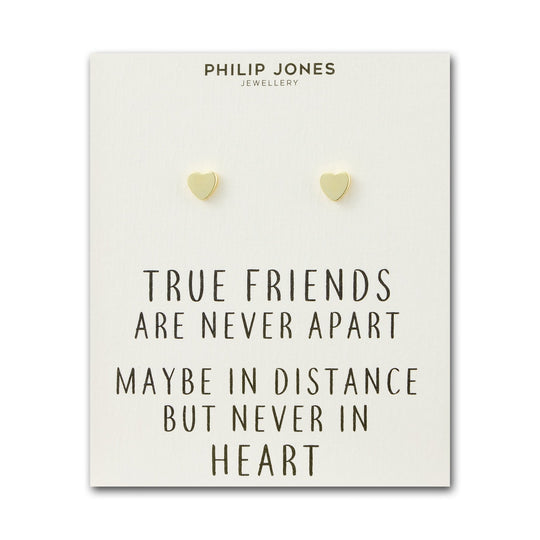 Gold Plated Heart Stud Earrings with Quote Card - Philip Jones Jewellery
