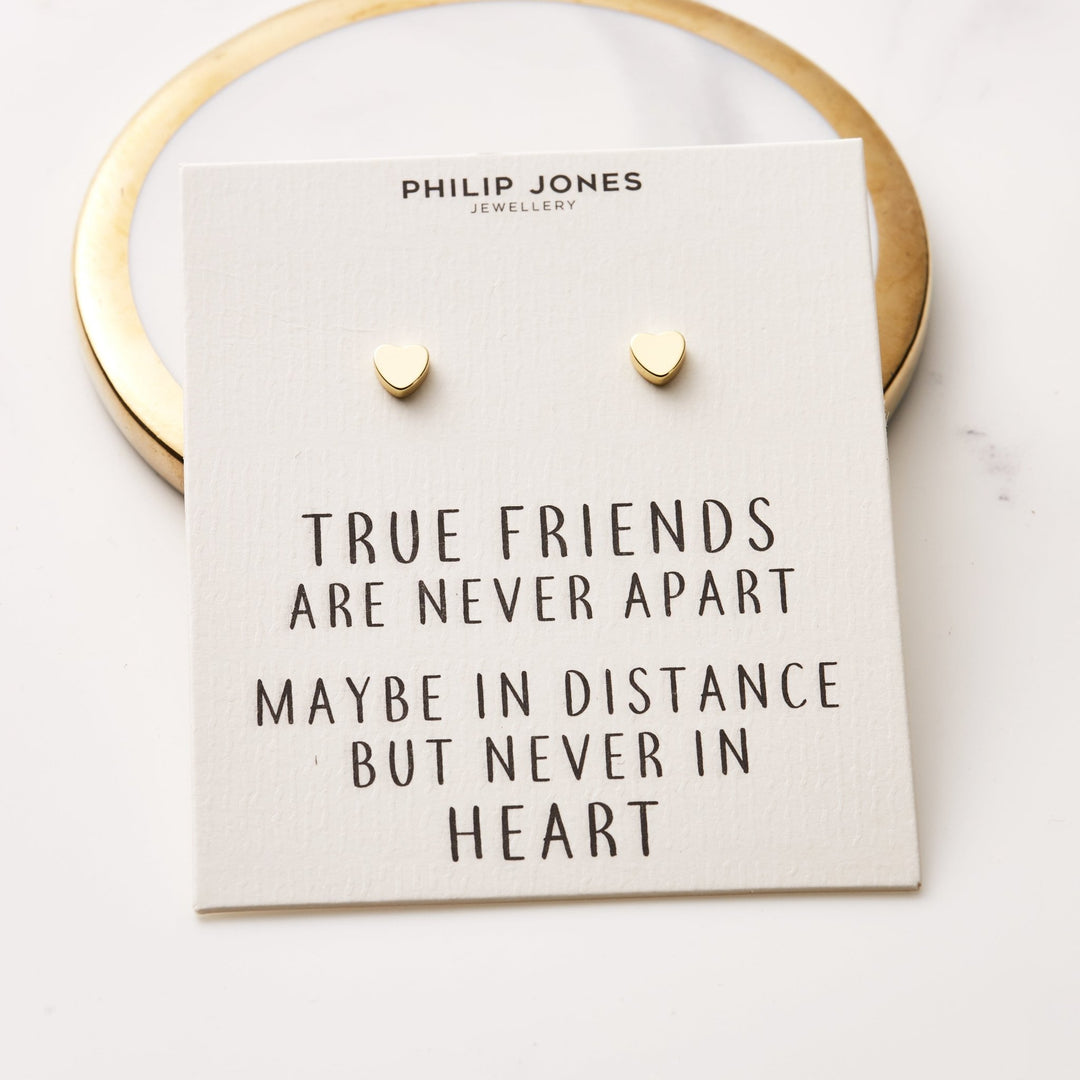 Gold Plated Heart Stud Earrings with Quote Card - Philip Jones Jewellery