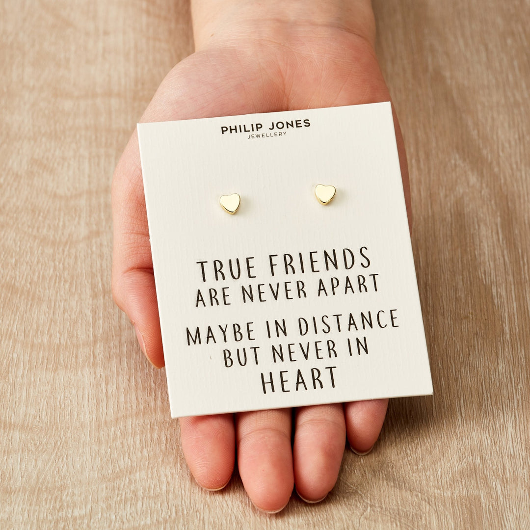 Gold Plated Heart Stud Earrings with Quote Card - Philip Jones Jewellery