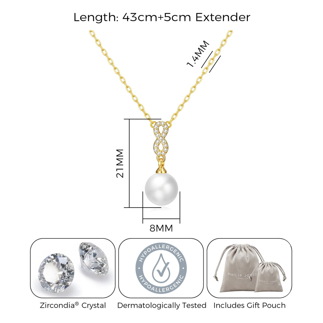 Gold Plated I Couldn't Say I Do Without You Infinity Pearl Drop Necklace with Zircondia® Crystals - Philip Jones Jewellery