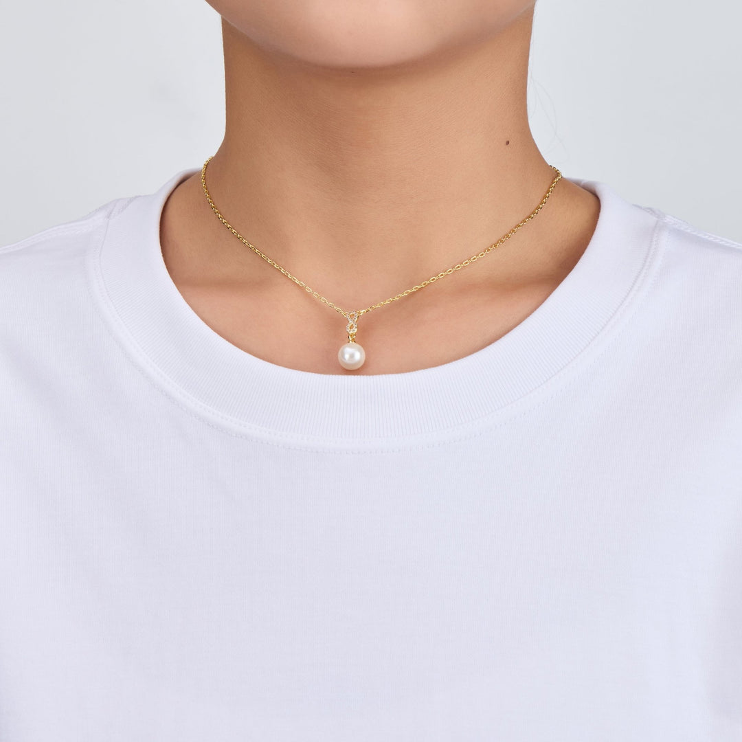 Gold Plated I Couldn't Say I Do Without You Infinity Pearl Drop Necklace with Zircondia® Crystals - Philip Jones Jewellery