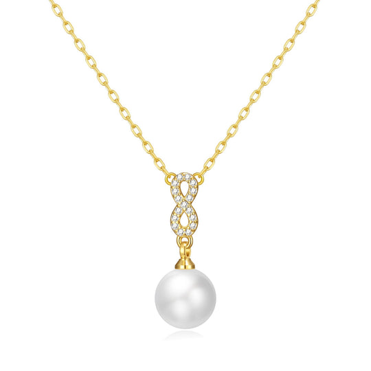Gold Plated I Couldn't Say I Do Without You Infinity Pearl Drop Necklace with Zircondia® Crystals - Philip Jones Jewellery