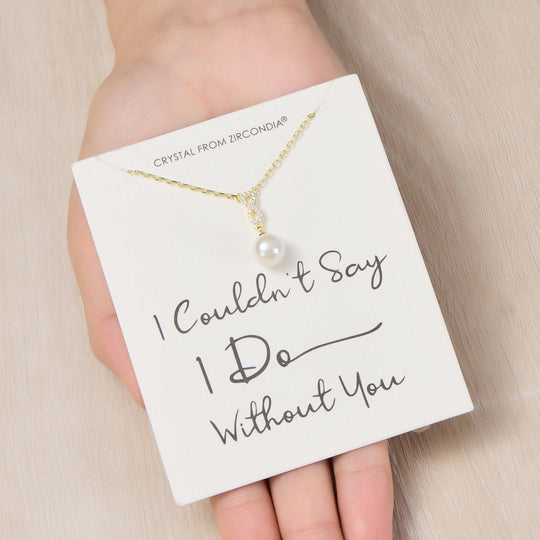 Gold Plated I Couldn't Say I Do Without You Infinity Pearl Drop Necklace with Zircondia® Crystals - Philip Jones Jewellery