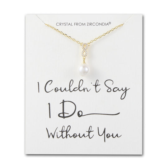 Gold Plated I Couldn't Say I Do Without You Infinity Pearl Drop Necklace with Zircondia® Crystals - Philip Jones Jewellery