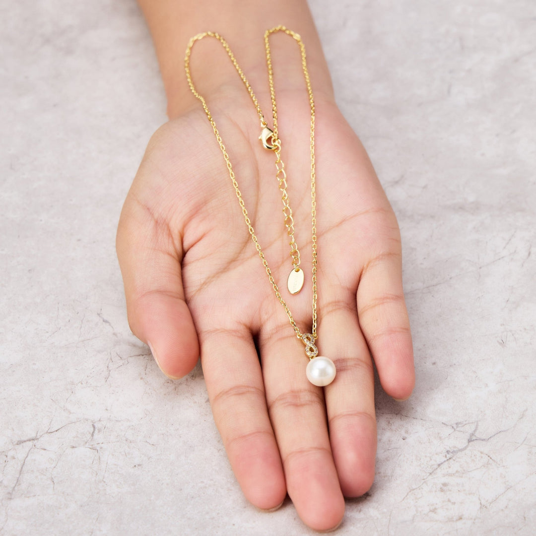 Gold Plated I Couldn't Say I Do Without You Infinity Pearl Drop Necklace with Zircondia® Crystals - Philip Jones Jewellery