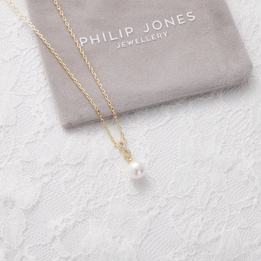 Gold Plated I Couldn't Say I Do Without You Infinity Pearl Drop Necklace with Zircondia® Crystals - Philip Jones Jewellery