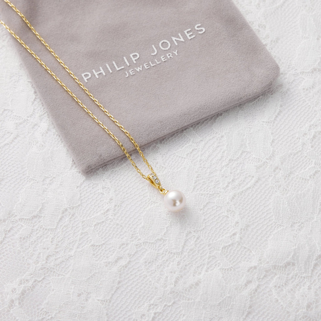 Gold Plated I Couldn't Say I Do Without You Pearl Drop Necklace Created with Zircondia® Crystals - Philip Jones Jewellery