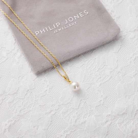 Gold Plated I Couldn't Say I Do Without You Pearl Drop Necklace Created with Zircondia® Crystals - Philip Jones Jewellery