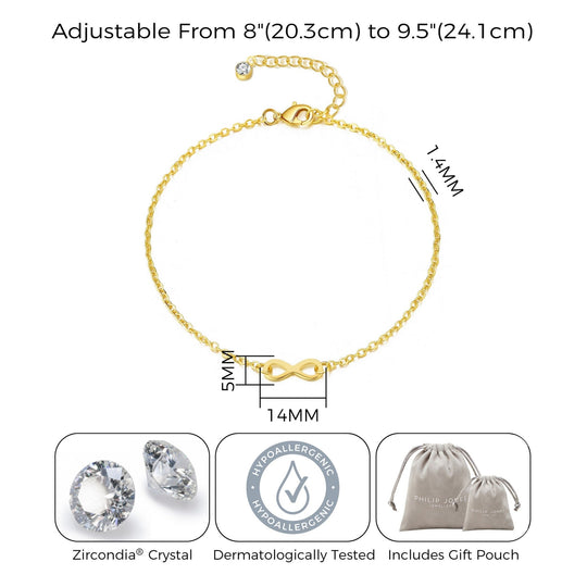 Gold Plated Infinity Anklet Created with Zircondia® Crystals - Philip Jones Jewellery