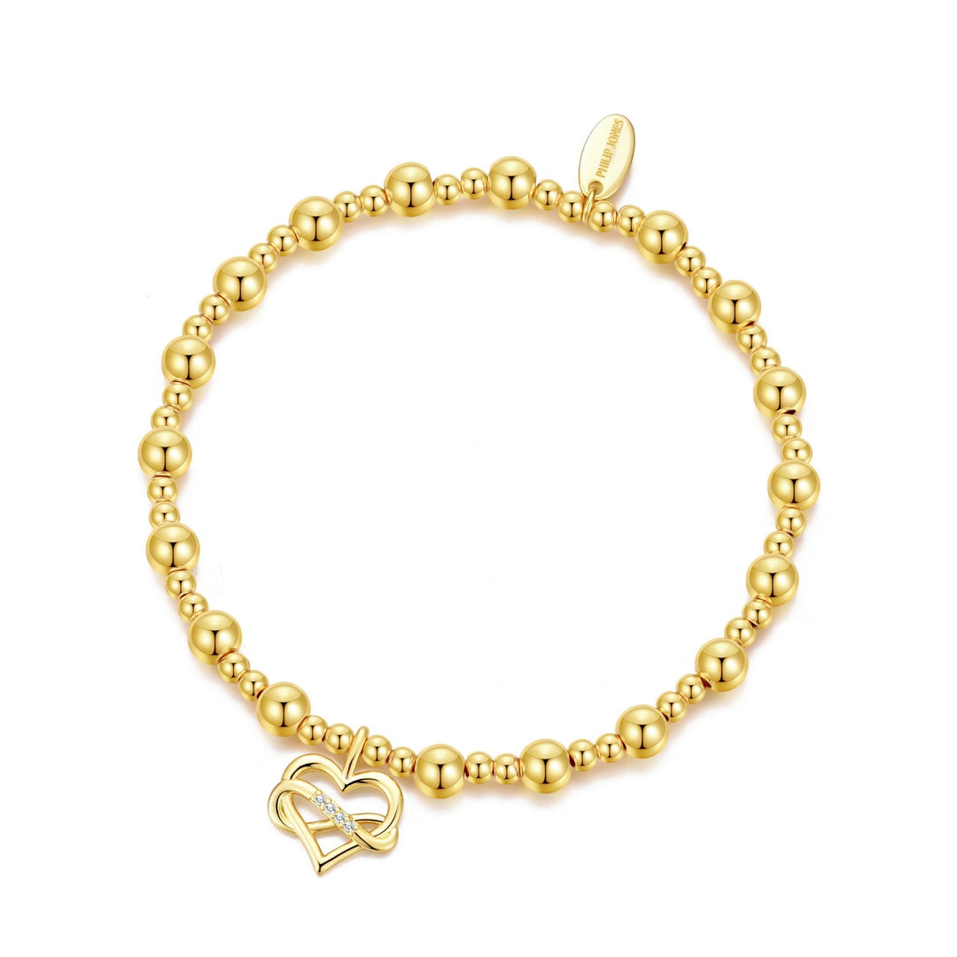 Gold Plated Infinity Heart Beaded Stretch Bracelet - Philip Jones Jewellery