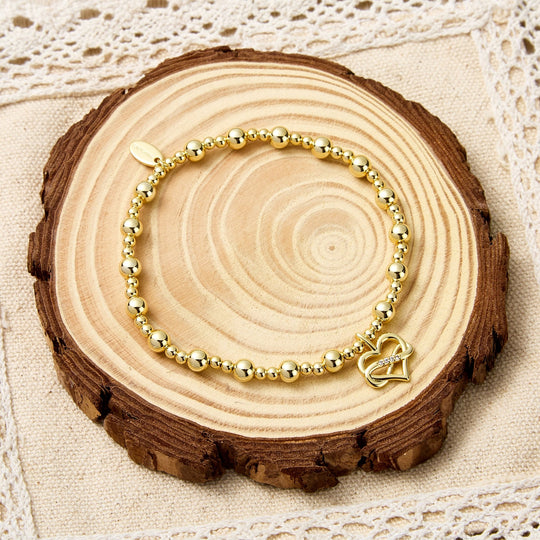 Gold Plated Infinity Heart Beaded Stretch Bracelet - Philip Jones Jewellery