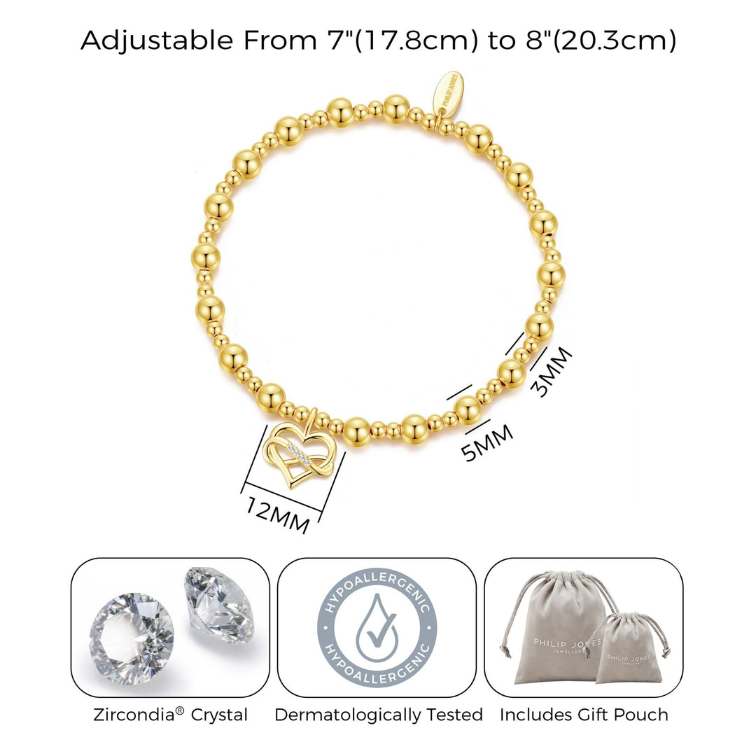 Gold Plated Infinity Heart Beaded Stretch Bracelet - Philip Jones Jewellery