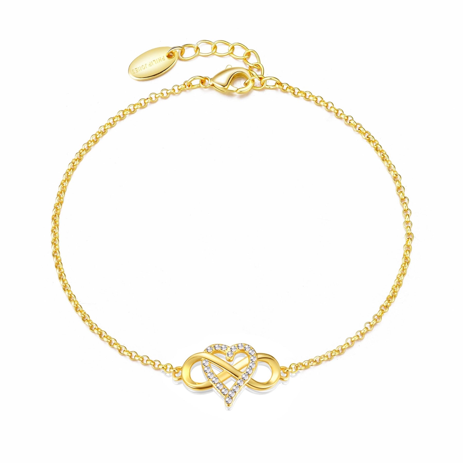 Tobillera De Corazón Chapada En Oro Rosa Philip Jones | Con Cristales De Zircondia®, Cadena De Cable 20.3 Cm + Extensor