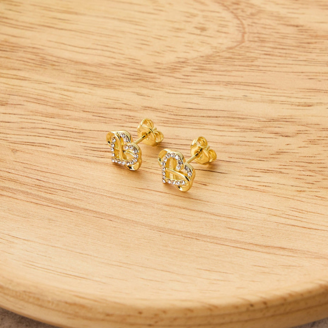 Gold Plated Infinity Heart Stud Earrings Created with Zircondia® Crystals - Philip Jones Jewellery