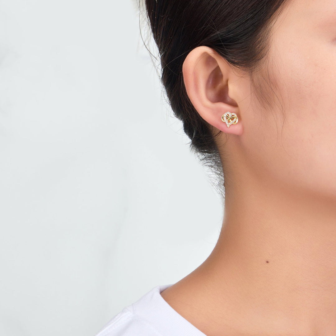 Gold Plated Infinity Heart Stud Earrings Created with Zircondia® Crystals - Philip Jones Jewellery
