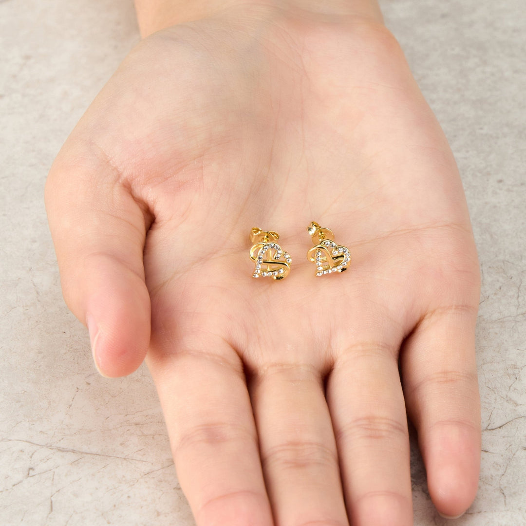 Gold Plated Infinity Heart Stud Earrings Created with Zircondia® Crystals - Philip Jones Jewellery