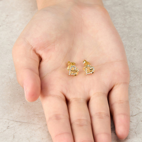 Gold Plated Infinity Heart Stud Earrings Created with Zircondia® Crystals - Philip Jones Jewellery