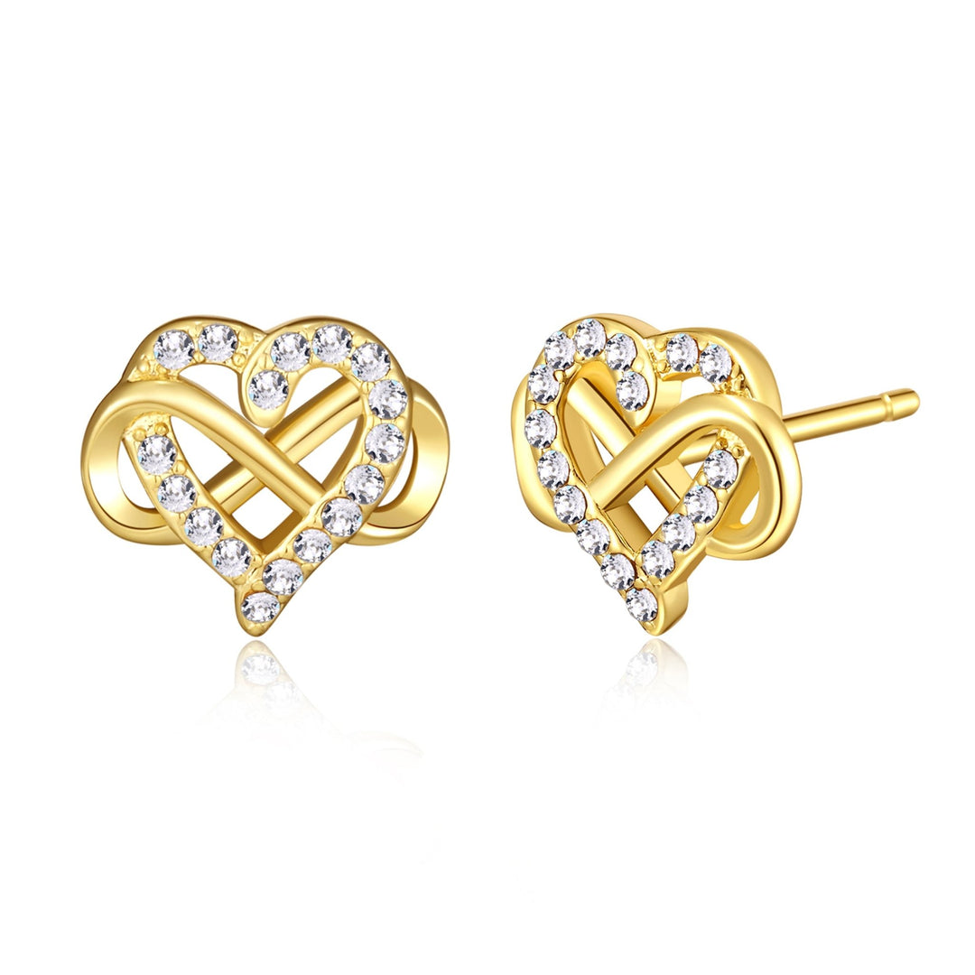 Gold Plated Infinity Heart Stud Earrings Created with Zircondia® Crystals - Philip Jones Jewellery