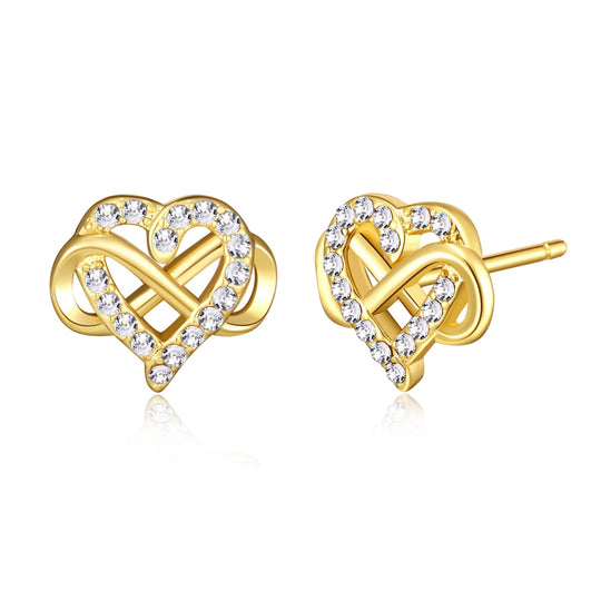 Gold Plated Infinity Heart Stud Earrings Created with Zircondia® Crystals - Philip Jones Jewellery