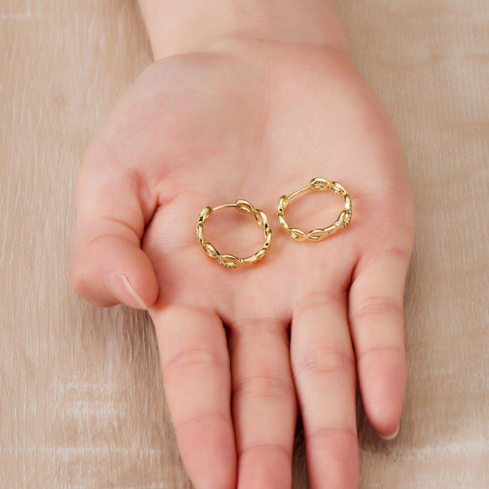 Gold Plated Infinity Hoop Earrings Created with Zircondia® Crystals - Philip Jones Jewellery