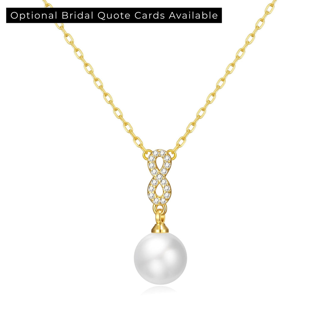 Gold Plated Infinity Pearl Drop Bridal Necklace Created with Zircondia® Crystals - Philip Jones Jewellery