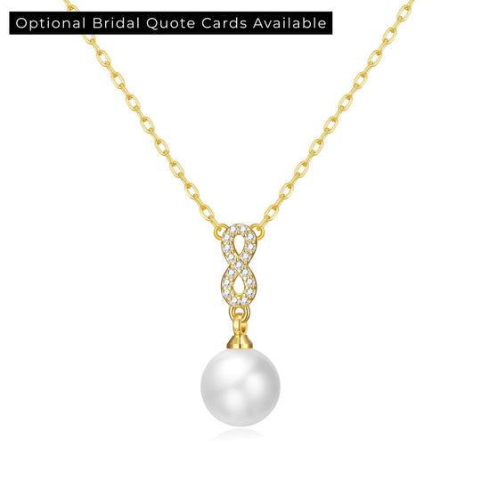 Gold Plated Infinity Pearl Drop Bridal Necklace Created with Zircondia® Crystals - Philip Jones Jewellery