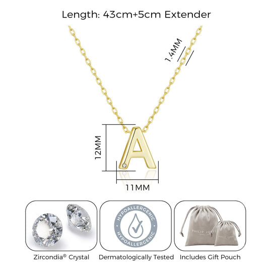 Gold Plated Initial Necklace Letter A Created with Zircondia® Crystals - Philip Jones Jewellery