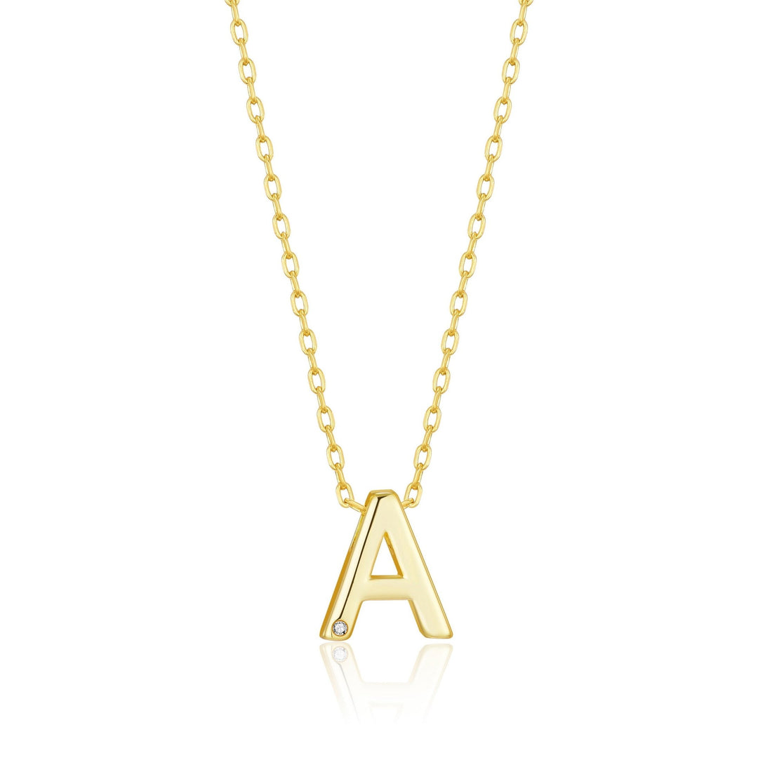 Gold Plated Initial Necklace Letter A Created with Zircondia® Crystals - Philip Jones Jewellery