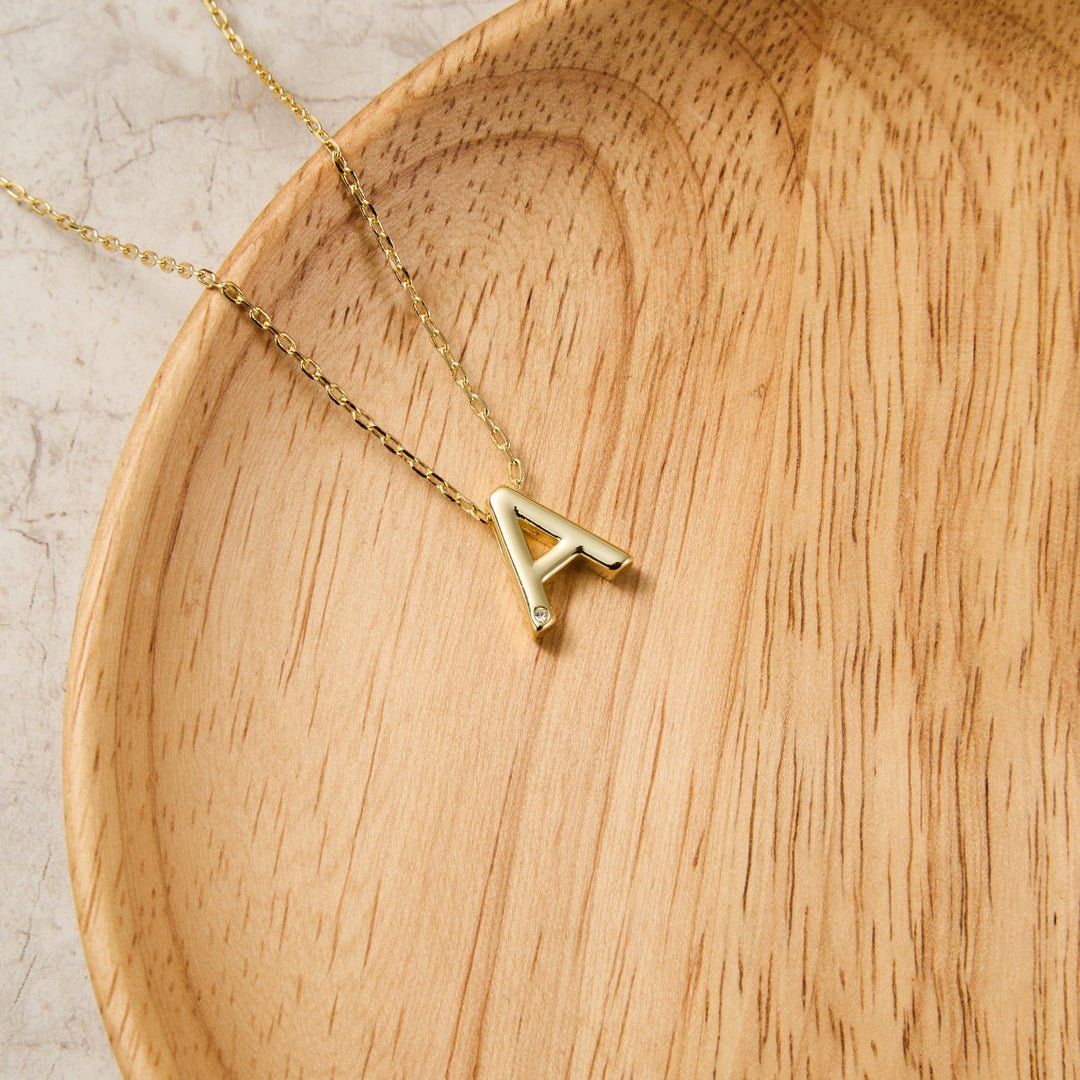 Gold Plated Initial Necklace Letter A Created with Zircondia® Crystals - Philip Jones Jewellery