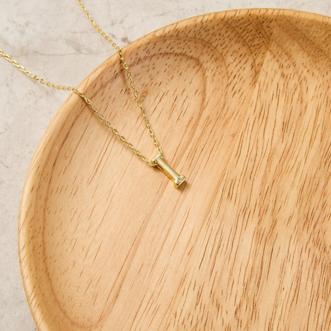 Gold Plated Initial Necklace Letter I Created with Zircondia® Crystals - Philip Jones Jewellery