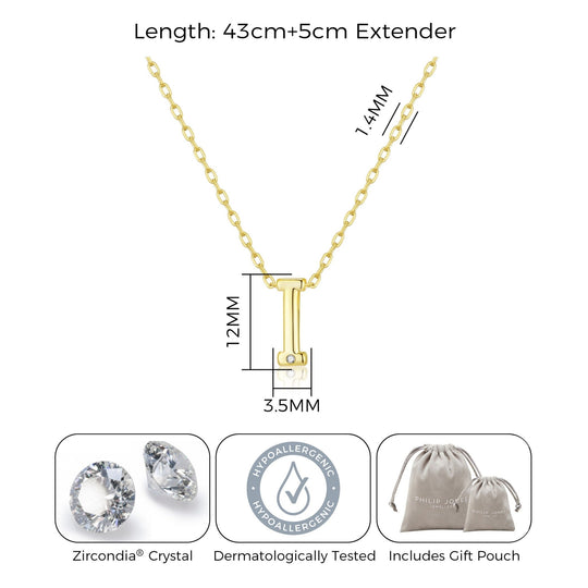 Gold Plated Initial Necklace Letter I Created with Zircondia® Crystals - Philip Jones Jewellery