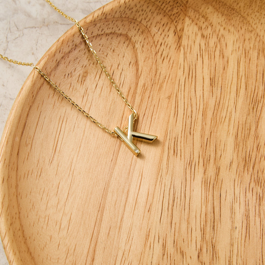 Gold Plated Initial Necklace Letter K Created with Zircondia® Crystals - Philip Jones Jewellery