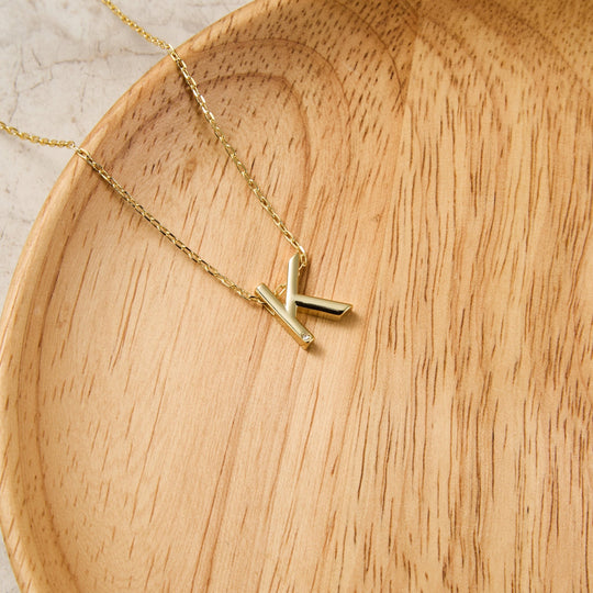 Gold Plated Initial Necklace Letter K Created with Zircondia® Crystals - Philip Jones Jewellery