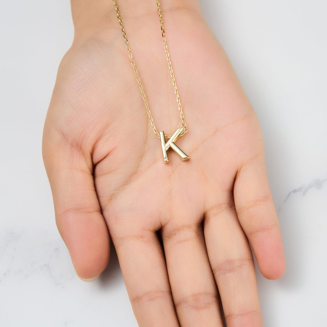 Gold Plated Initial Necklace Letter K Created with Zircondia® Crystals - Philip Jones Jewellery