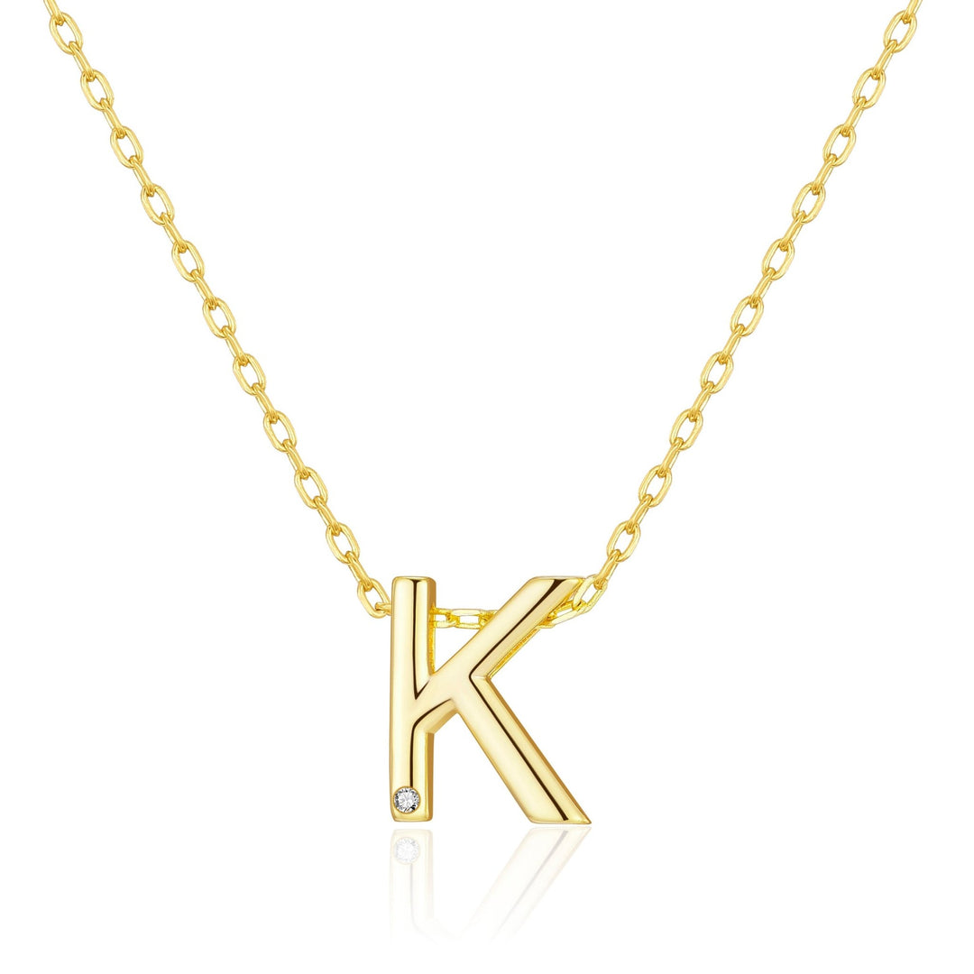 Gold Plated Initial Necklace Letter K Created with Zircondia® Crystals - Philip Jones Jewellery