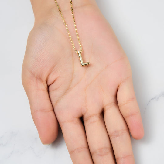 Gold Plated Initial Necklace Letter L Created with Zircondia® Crystals - Philip Jones Jewellery