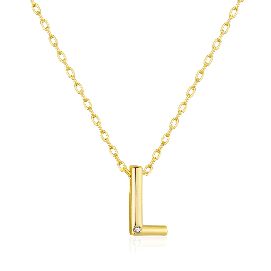 Gold Plated Initial Necklace Letter L Created with Zircondia® Crystals - Philip Jones Jewellery