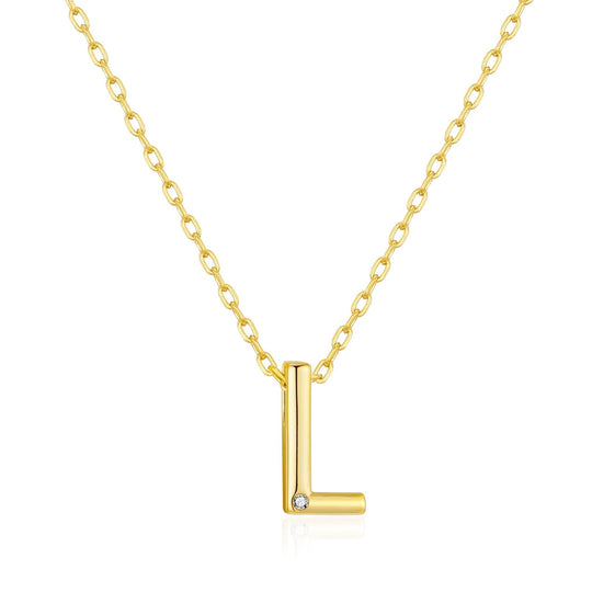 Gold Plated Initial Necklace Letter L Created with Zircondia® Crystals - Philip Jones Jewellery