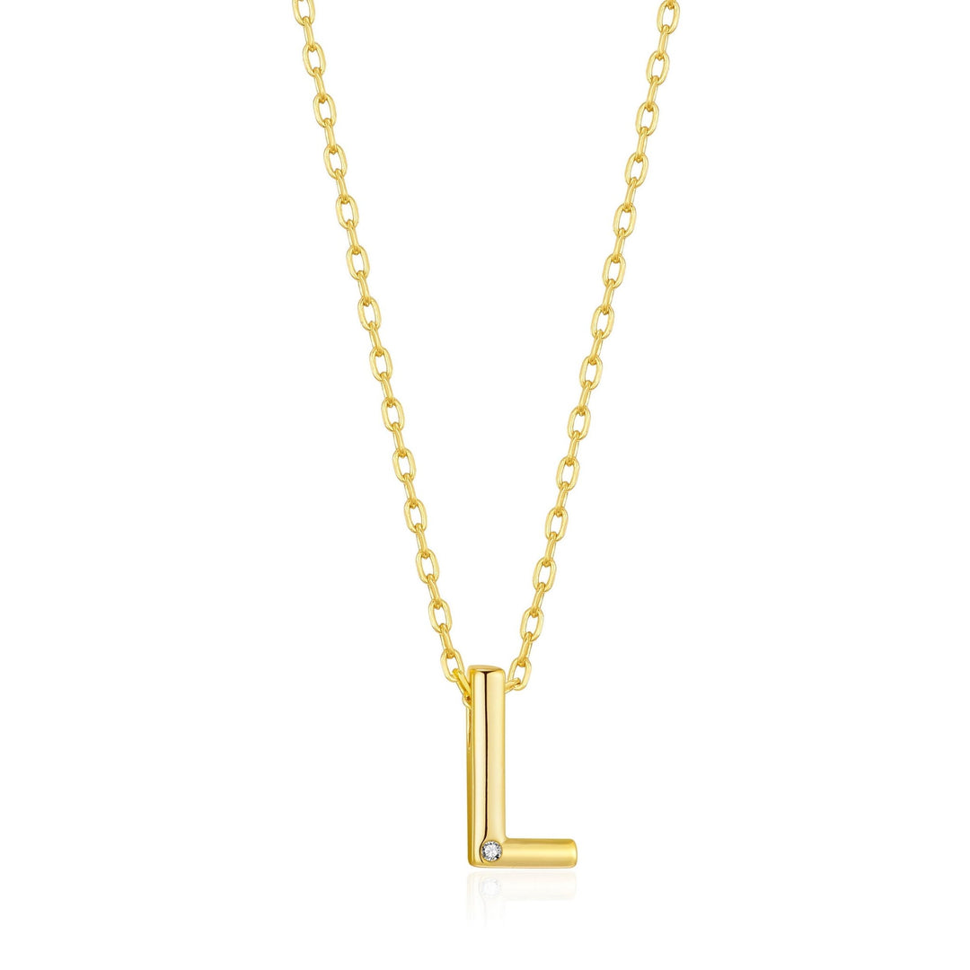 Gold Plated Initial Necklace Letter L Created with Zircondia® Crystals - Philip Jones Jewellery