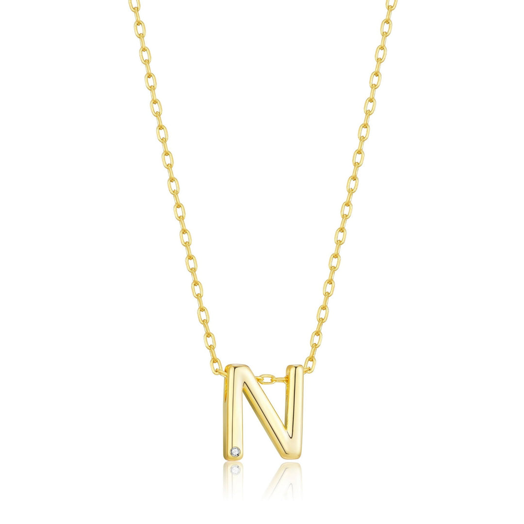 Gold Plated Initial Necklace Letter N Created with Zircondia® Crystals - Philip Jones Jewellery