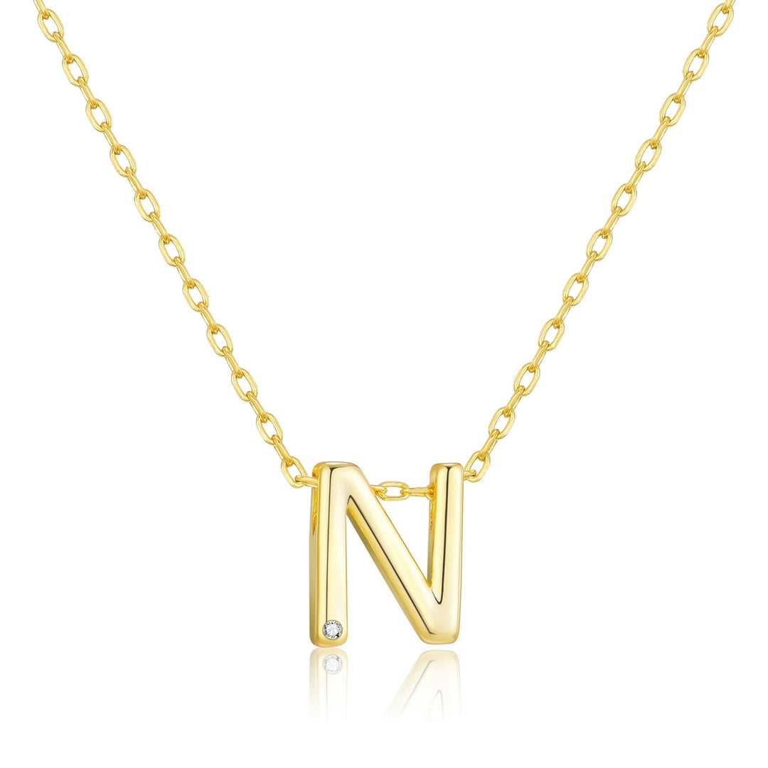 Gold Plated Initial Necklace Letter N Created with Zircondia® Crystals - Philip Jones Jewellery