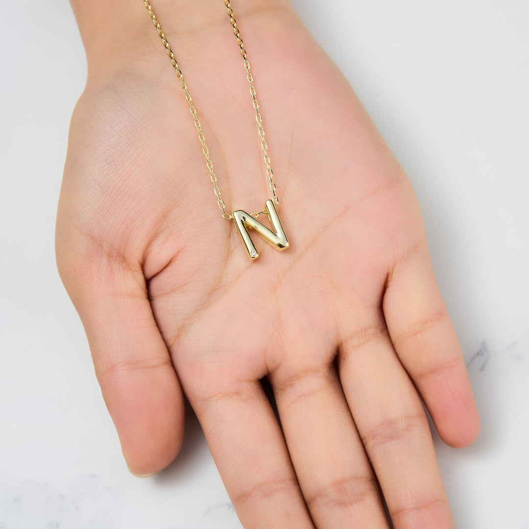 Gold Plated Initial Necklace Letter N Created with Zircondia® Crystals - Philip Jones Jewellery