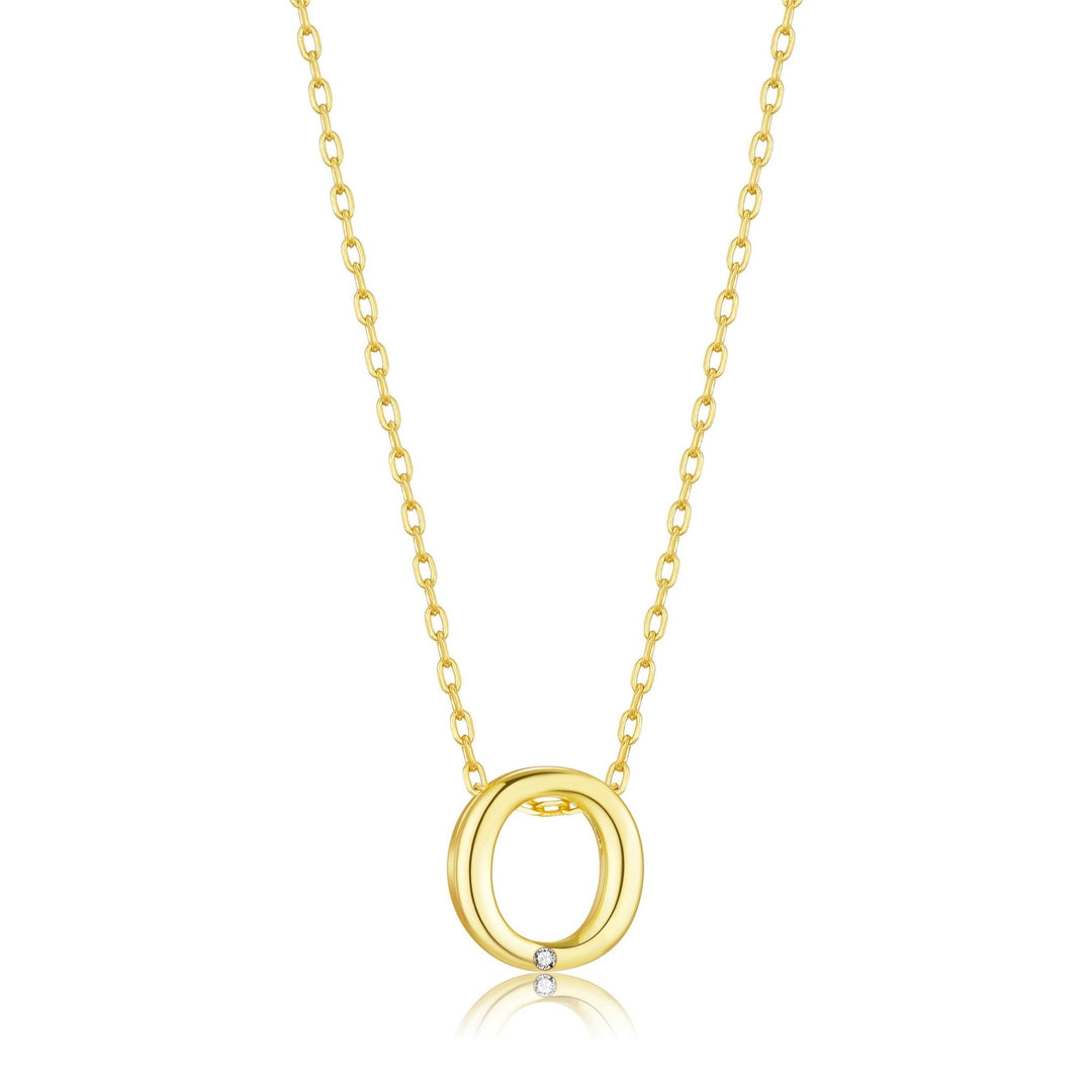 Gold Plated Initial Necklace Letter O Created with Zircondia® Crystals - Philip Jones Jewellery