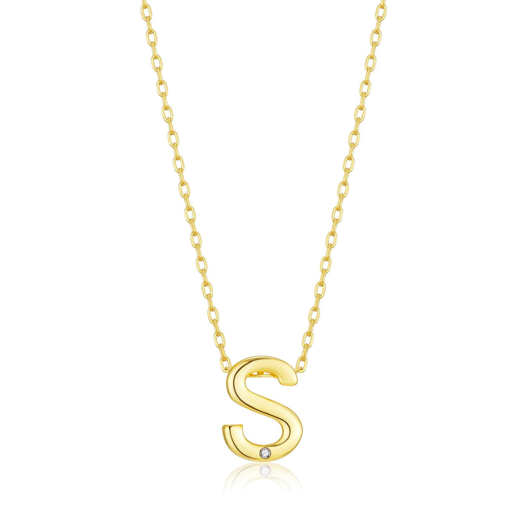 Gold Plated Initial Necklace Letter S Created with Zircondia® Crystals - Philip Jones Jewellery