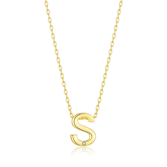 Gold Plated Initial Necklace Letter S Created with Zircondia® Crystals - Philip Jones Jewellery