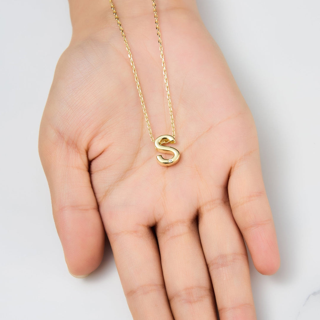 Gold Plated Initial Necklace Letter S Created with Zircondia® Crystals - Philip Jones Jewellery