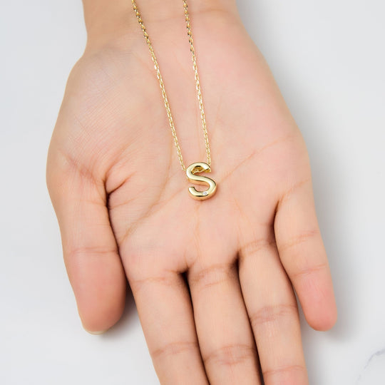Gold Plated Initial Necklace Letter S Created with Zircondia® Crystals - Philip Jones Jewellery
