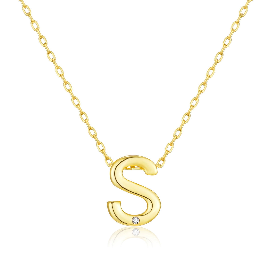Gold Plated Initial Necklace Letter S Created with Zircondia® Crystals - Philip Jones Jewellery