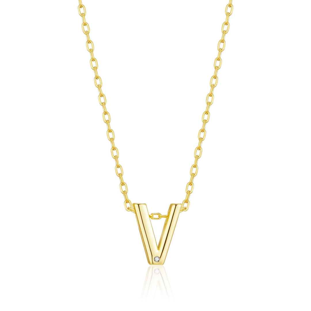 Gold Plated Initial Necklace Letter V Created with Zircondia® Crystals - Philip Jones Jewellery