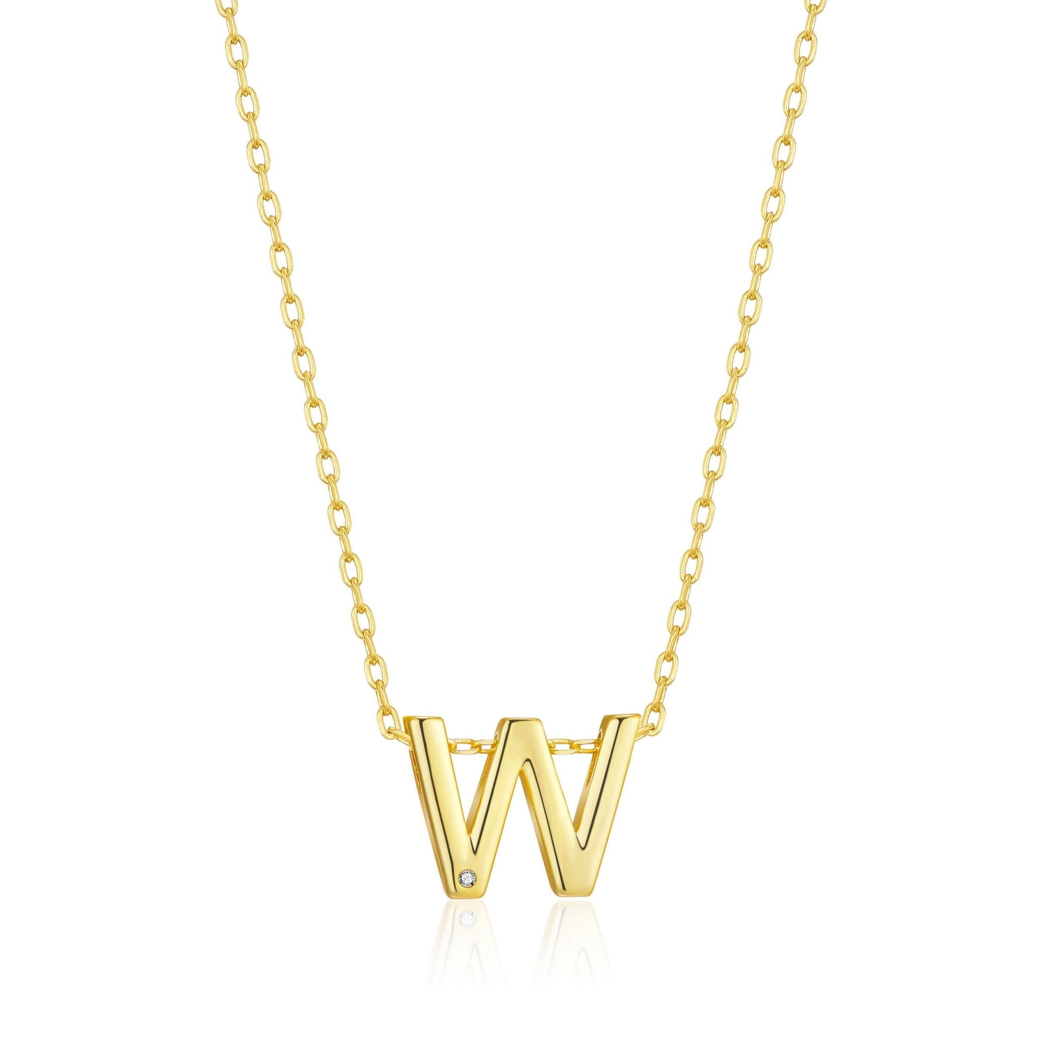 Gold Plated Initial Necklace Letter W Created with Zircondia® Crystals - Philip Jones Jewellery